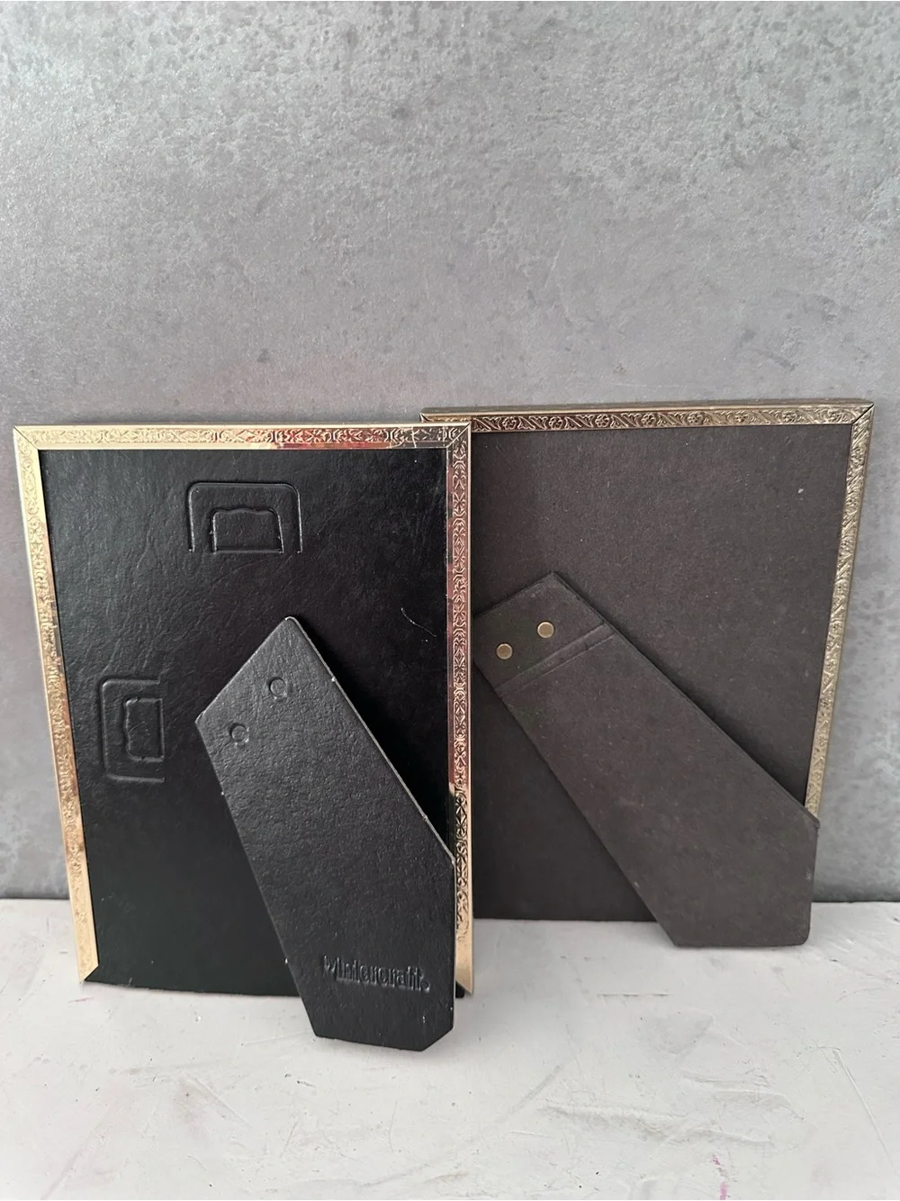 2 VINTAGE MULTI COLOR GOLD METAL PHOTO FRAME EASEL 5x7